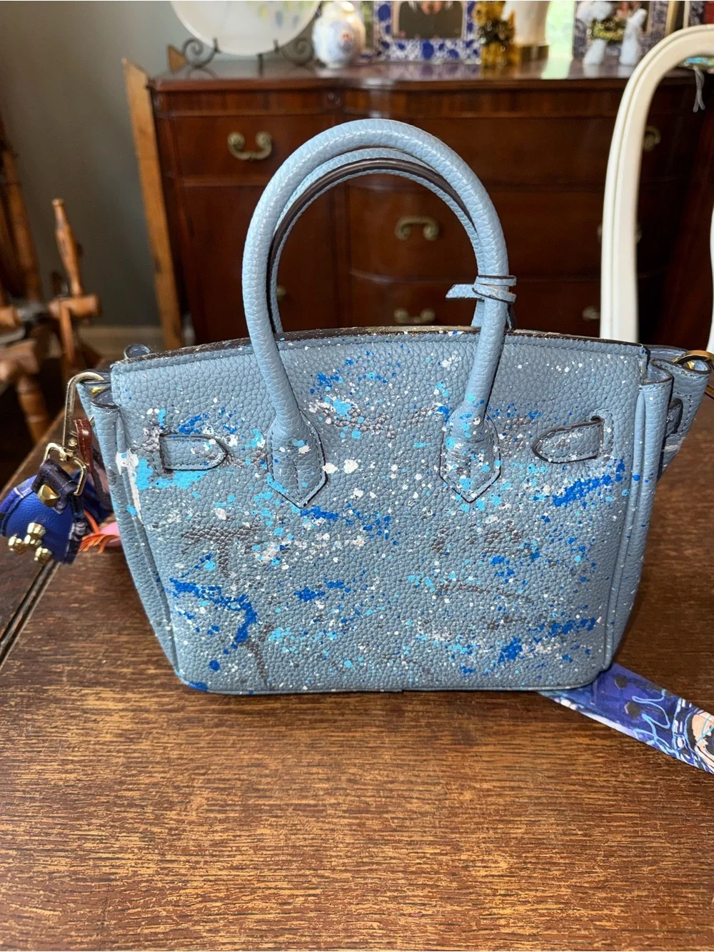 EUC Anca Barbu original hand painted Nicole satchel bag Hamsa pattern w/2 straps